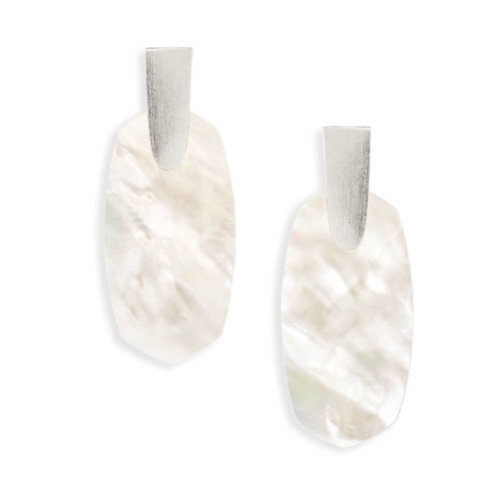 KENDRA Scott Ivory Silver Oval Drop Mother of Pearl Statement Earrings - Picture 2 of 10